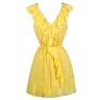 Cute Yellow Dress, Bright Yellow Dress, Yellow Ruffle Dress, Yellow Ruffle Wrap Dress, Yellow Party Dress, Cute Work Dress