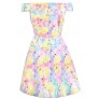 Pastel Printed Dress, Pastel Multicolor Dress, Pastel Off Shoulder Dress, Cute Summer Dress, Pastel Spring Dress, Cute Easter Dress, Cute Off Shoulder Dress