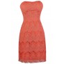Coral Pink Lace Strapless Dress, Cute Coral Pink Lace Dress, Coral Pink Lace Cocktail Dress, Coral Pink Lace Pencil Dress