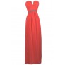 Coral V Dip maxi dress, Cute Coral Prom Dress, Coral Strapless Maxi Dress, Coral beaded Maxi Dress