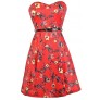 Cute Red Dress, Red Floral Print Dress, Red Printed Sundress, Cute Summer Dress, Red Floral Print A-Line Dress, Belted Floral Print Dress