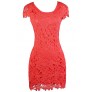 Cute Coral Dress, Coral Lace Dress, Coral Capsleeve Lace Dress, Coral Lace Party Dress, Coral Summer Dress