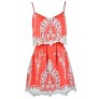 Cute Coral Dress, Coral Summer Dress, Coral and Beige Dress, Coral and Beige Embroidered Dress