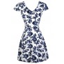 Blue and White Floral Print Dress, Blue and White Capsleeve Floral Dress, Blue and White Print Summer Dress, Blue and White A-line Dress, Blue and White Summer Dress, Cute Blue Dress, Blue Sundress