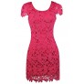 Hot Pink Capsleeve Lace Dress, Bright Pink Lace Pencil Dress, Hot Pink Lace Party Dress, Cute Fuchsia Lace Dress