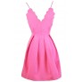 Hot Pink Party Dress, Bright Pink Sundress, Pink A-Line Dress, Pink Scalloped Dress, Bright Pink Sundress
