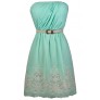 Mint and Beige Embroidered Dress, Cute Mint Dress, Mint Sundress, Belted Mint Dress, Mint A-Line Dress