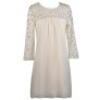 Cute Beige Dress, Beige Lace Dress, Flowy Beige Dress, Cute Fall Dress