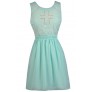 Sky Blue Embellished Dress, Blue Mint Dress, Pale Blue Party Dress, Stud Embellished Blue Dress