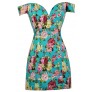 Teal Floral Print Dress, Teal Floral Off Shoulder Dress, Fitted Floral Print Dress, Cute Summer Dress
