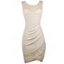 Cute Beige Dress, Beige Lace Dress, Beige Cocktail Dress, Beige Party Dress, Beige Lace Trim Dress