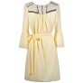 Cream Bell Sleeve Dress, Boho Hippie Dress, Embellished Stud Cream Dress, Cute Fall Dress
