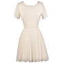 Ivory Scallop Hemline Dress, Ivory Rehearsal Dinner Dress, Ivory Bridal Shower Dress, Cute Ivory Party Dress