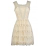 Cream Embroidered Dress, Cute Cream Dress, Cream A-Line Dress, Cute Summer Dress