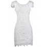White Lace Pencil Dress, White Capsleeve Lace Dress, White Lace Rehearsal Dinner Dress, White Lace Bridal Shower Dress