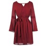 Cute Burgundy Dress, Cute Fall Dress, Burgundy Bell Sleeve Hippie Dress
