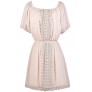 Blush Cream Crochet Lace Dress, Cute Peasant Dress, Blush Cream Sundress, Cute Summer Dress