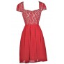 Red Lace Capsleeve Holiday Party Dress