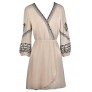 Beige and Black Embroidered Dress, Cute Summer Dress, Beige Wrap Dress