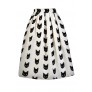 Black Cat Print Skirt, Cat Print A-Line Skirt, Beige and Black Printed Skirt