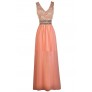 Peachy Pink Lace Maxi Dress, Pink Maxi Bridesmaid Dress