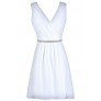 White Embellished Chiffon Dress, Rehearsal Dinner Dress, Bridal Shower Dress, Cute White Dress