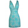 Teal Lace Cocktail Dress, Teal Lace Party Dress, Fitted Teal Dress