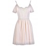 Beige Off Shoulder Dress, Cute Rehearsal Dinner Dress, Bridal Shower Dress Online