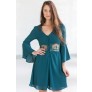 Cute Teal Green Bell Sleeve Fall Boho Festival Dress