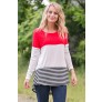 Cute Red Colorblock Top, Game Day Red Top, Casual Top