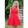 Red Lace Capsleeve A-Line Dress, Cute Summer Dress, Red Party Dress