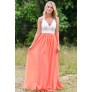 Neon Coral and Lace Maxi Dress, Cute Summer Maxi Dress