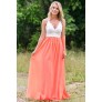 Neon Coral and Lace Maxi Dress, Cute Summer Maxi Dress