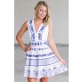 Blue and White Embroidered Sundress, Cute A-Line Dress, Online Boutique Summer Dress