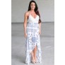 Cute Navy and White Printed Lace Maxi Dress, Cute Summer Maxi Dress, Blue and White Online Boutique Dress