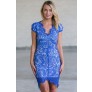 Bright Blue Lace Sheath Dress, High Low Lace Sheath Dress, Online ...