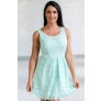 Cute Blue Mint Lace A-line Dress, Mint Lace Party Dress, Mint Lace Bridesmaid Dress