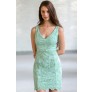 Sage Green Embroidered Sheath Dress, Cute Online Boutique Green Dress, Sage Green Bridesmaid Dress