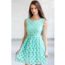 Aqua Mint Lace A-Line Dress, Belted Mint Lace Dress, Cute Summer Dress, Mint Sundress, Boutique Dress