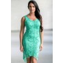 Jade Green Lace High Low Dress, Cute Lace Dress Online, Jade Lace High Low Party Dress