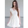 Cream Lace A-Line Dress, Cute Cream Dress, Cream Bridal Shower Dress