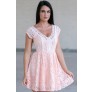 Peach Pink Lace Summer Dress, Cute Lace Dress, Lace A-Line Dress
