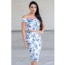 Cute Blue and White Floral Print Two Piece Outfit, Juniors Online Boutique