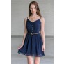 Cute Belted Navy Summer Dress, Navy Juniors Sundress Online