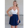 Cute White and Navy Juniors Dress Online, Navy Summer Party Dress