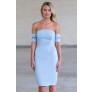 Pale Blue Off Shoulder Bodycon Dress, Sky Blue Cocktail Dress, Juniors Dress Online