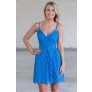 Bright Blue A-Line Lace Dress, Cerulean Blue Summer Dress Online