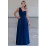 Navy Blue One Shoulder Maxi Formal Bridesmaid Dress