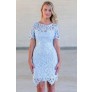 Cute Sky Blue Lace Dress Online, Juniors Pale Blue Lace Dress, Boutique Bridesmaid Dress