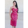 Raspberry Pink Purple Crochet Lace Midi Dress, Cute Boutique Dress